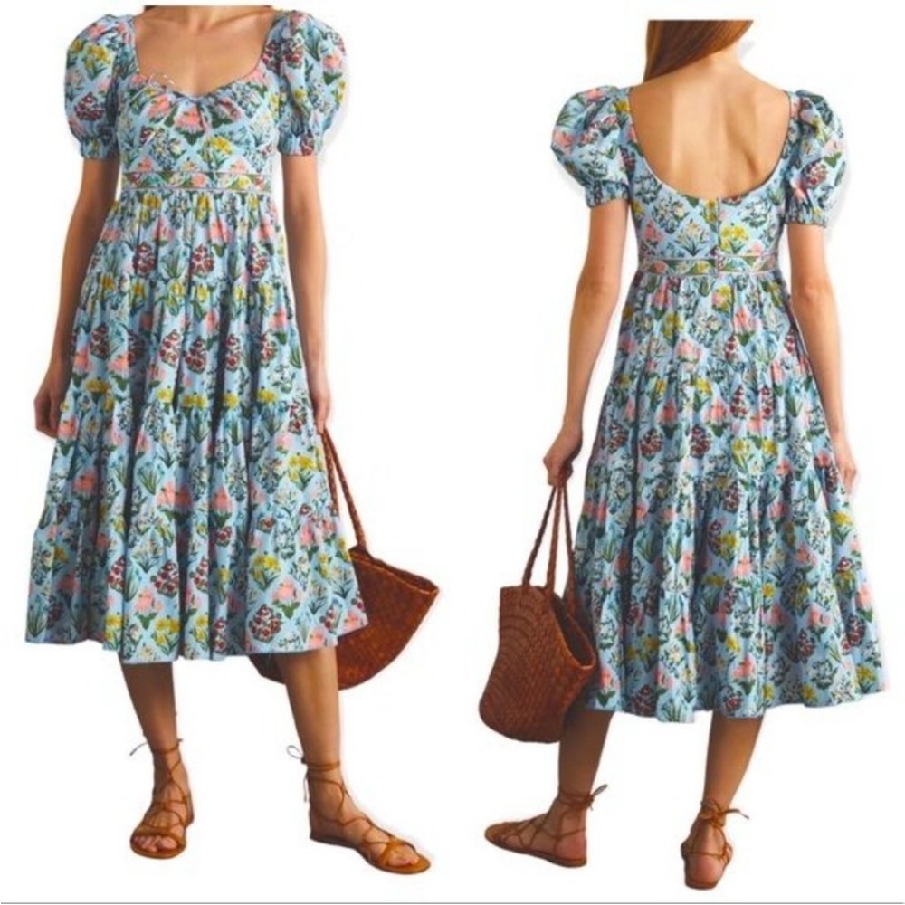 Size XS Agua By Agua Bendita Palmera Magdalena Cotton Midi Dress W/Garment Bag
